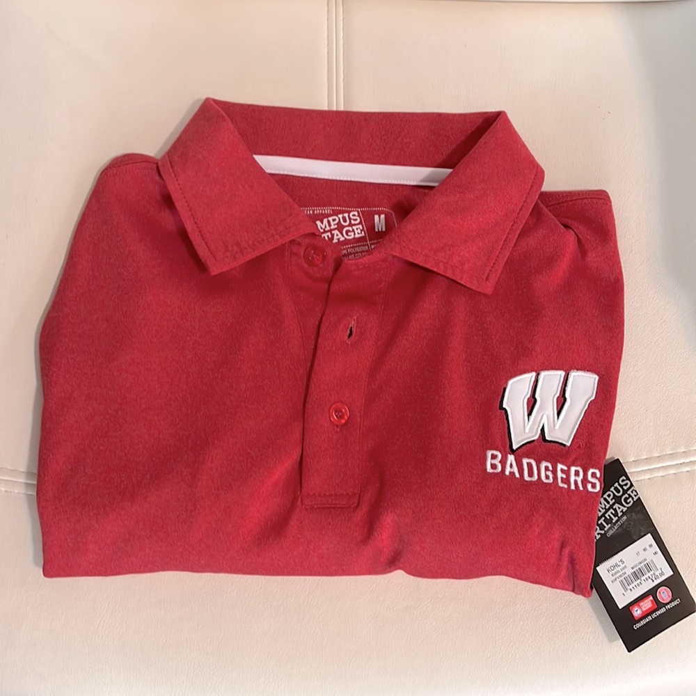 Wisconsin Badgers Mens Golf Polo Shirt - Brand New With Tags